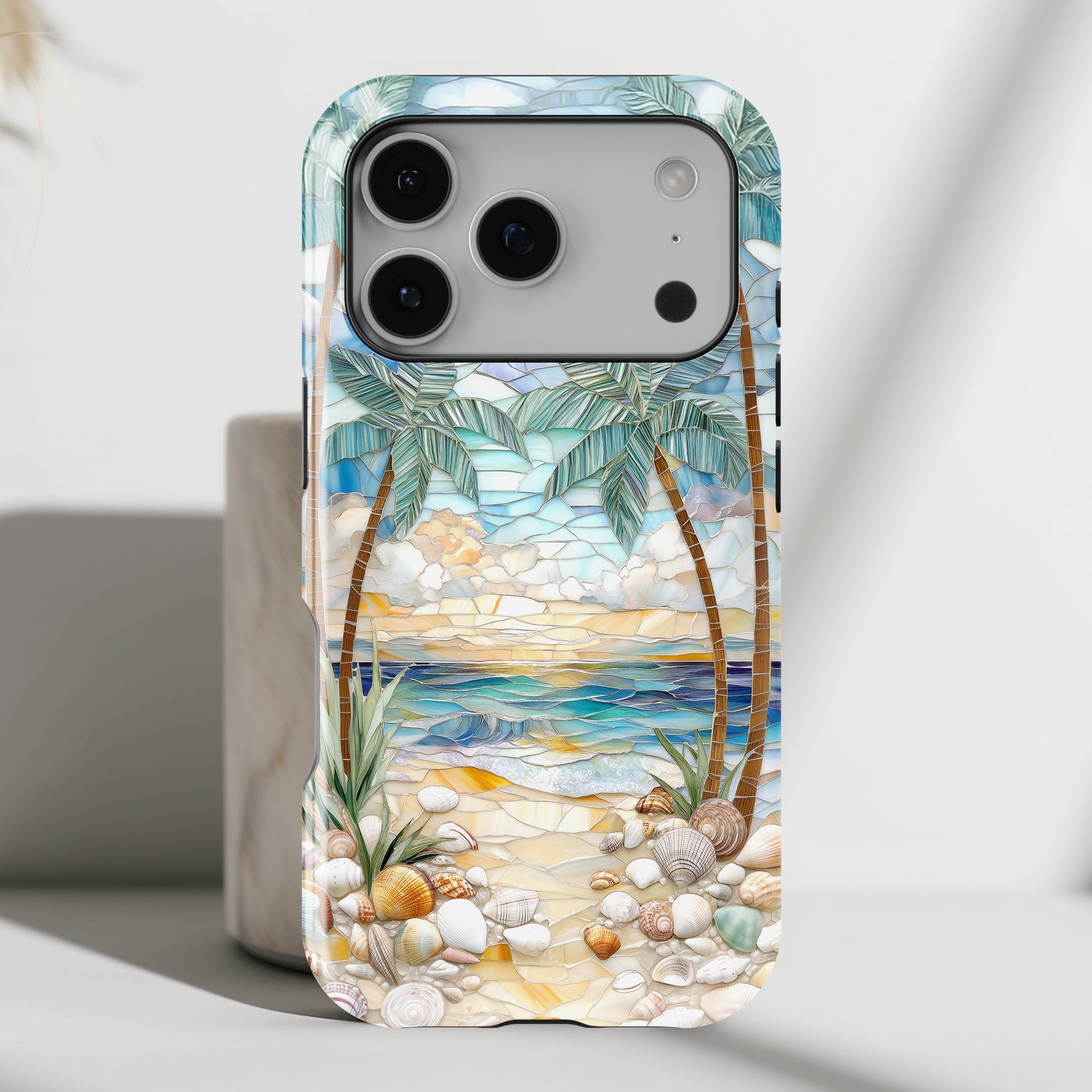 Enchanting Beach Stained Glass Mosaic Design iPhone Case