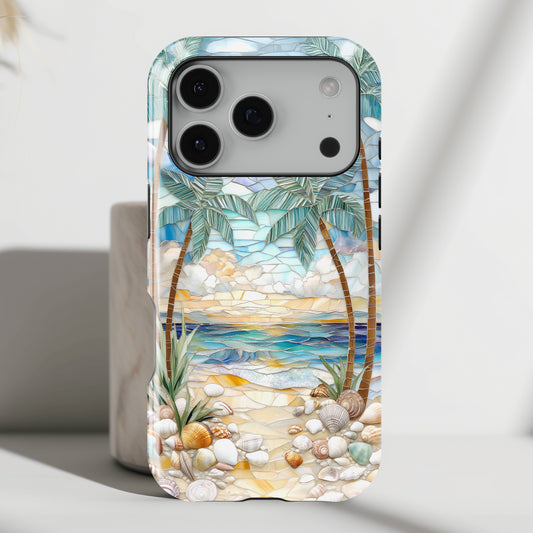 Enchanting Beach Stained Glass Mosaic Design iPhone Case