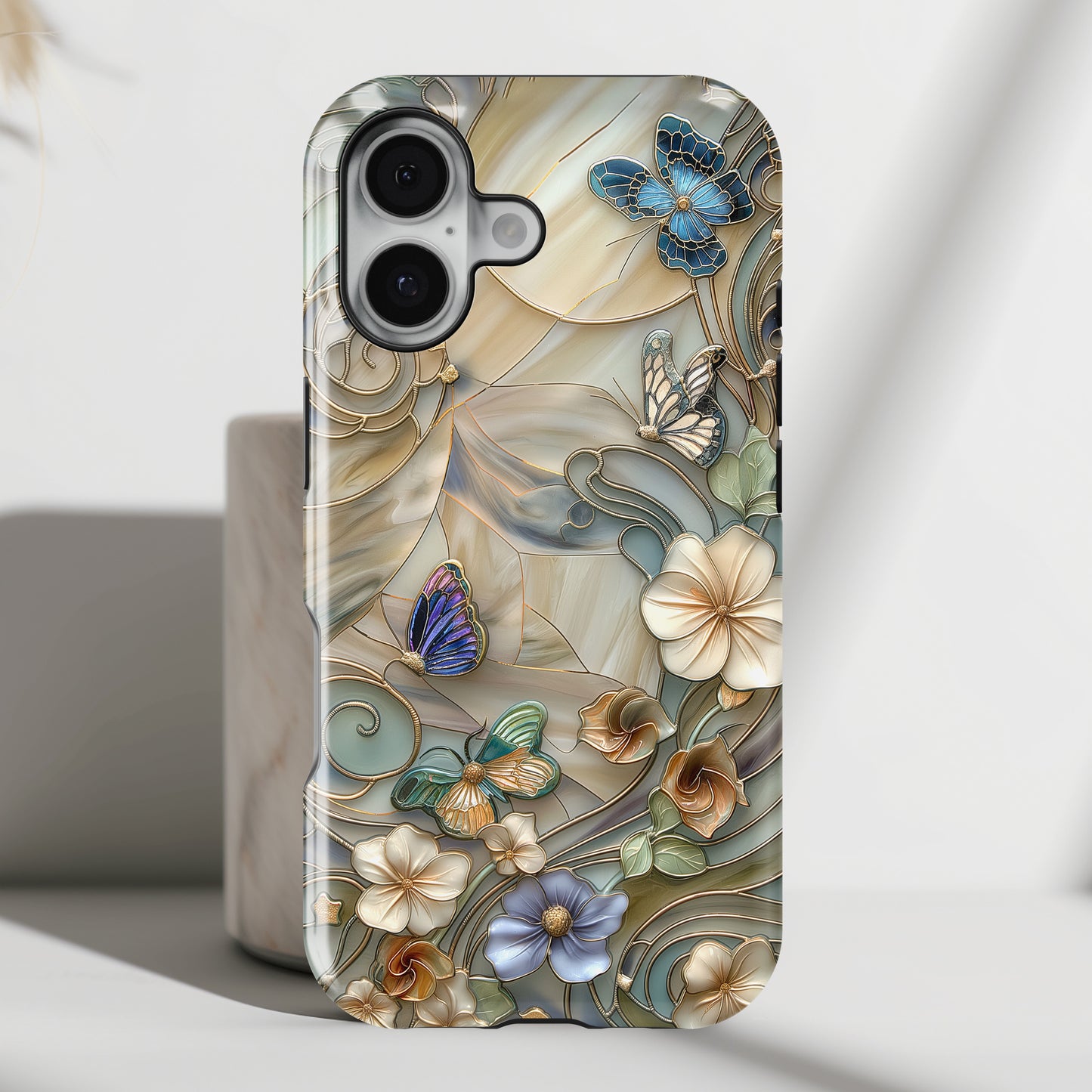 Floral Butterflies Stained Glass Design iPhone Case