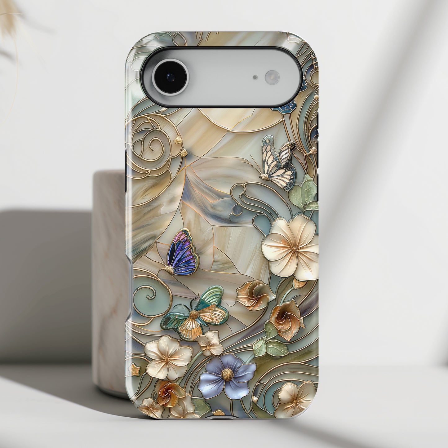 Floral Butterflies Stained Glass Design iPhone Case