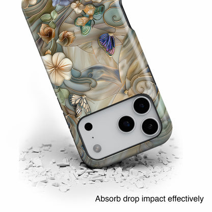 Floral Butterflies Stained Glass Design iPhone Case