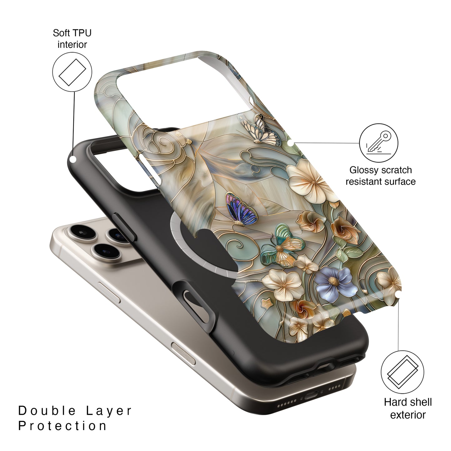 Floral Butterflies Stained Glass Design iPhone Case