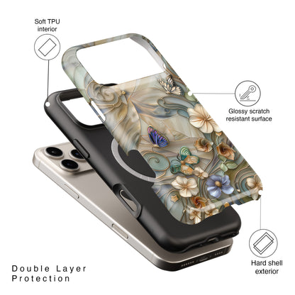 Floral Butterflies Stained Glass Design iPhone Case