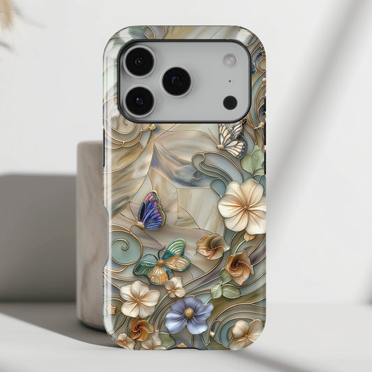Floral Butterflies Stained Glass Design iPhone Case