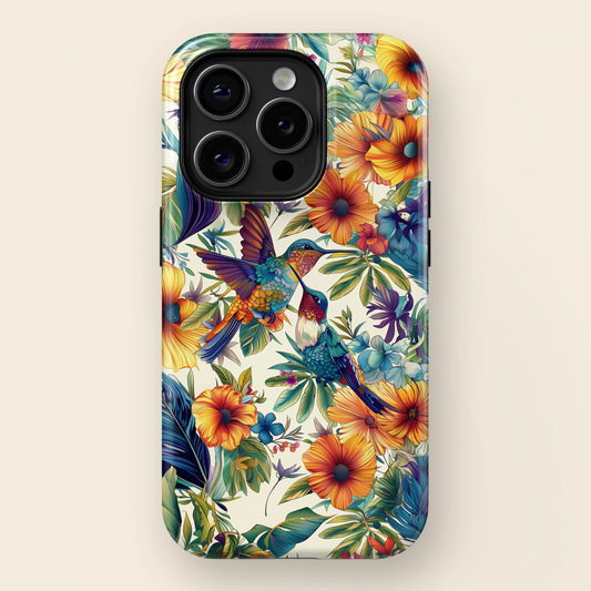 Retro Hummingbird & Flower Design iPhone Case