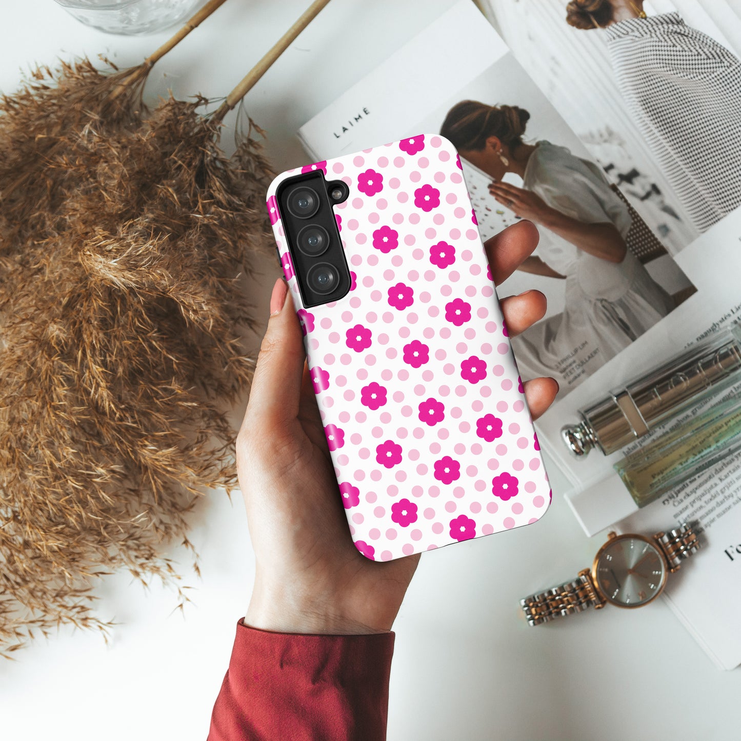 Cute Pink Flower Pattern Design Samsung Phone Case