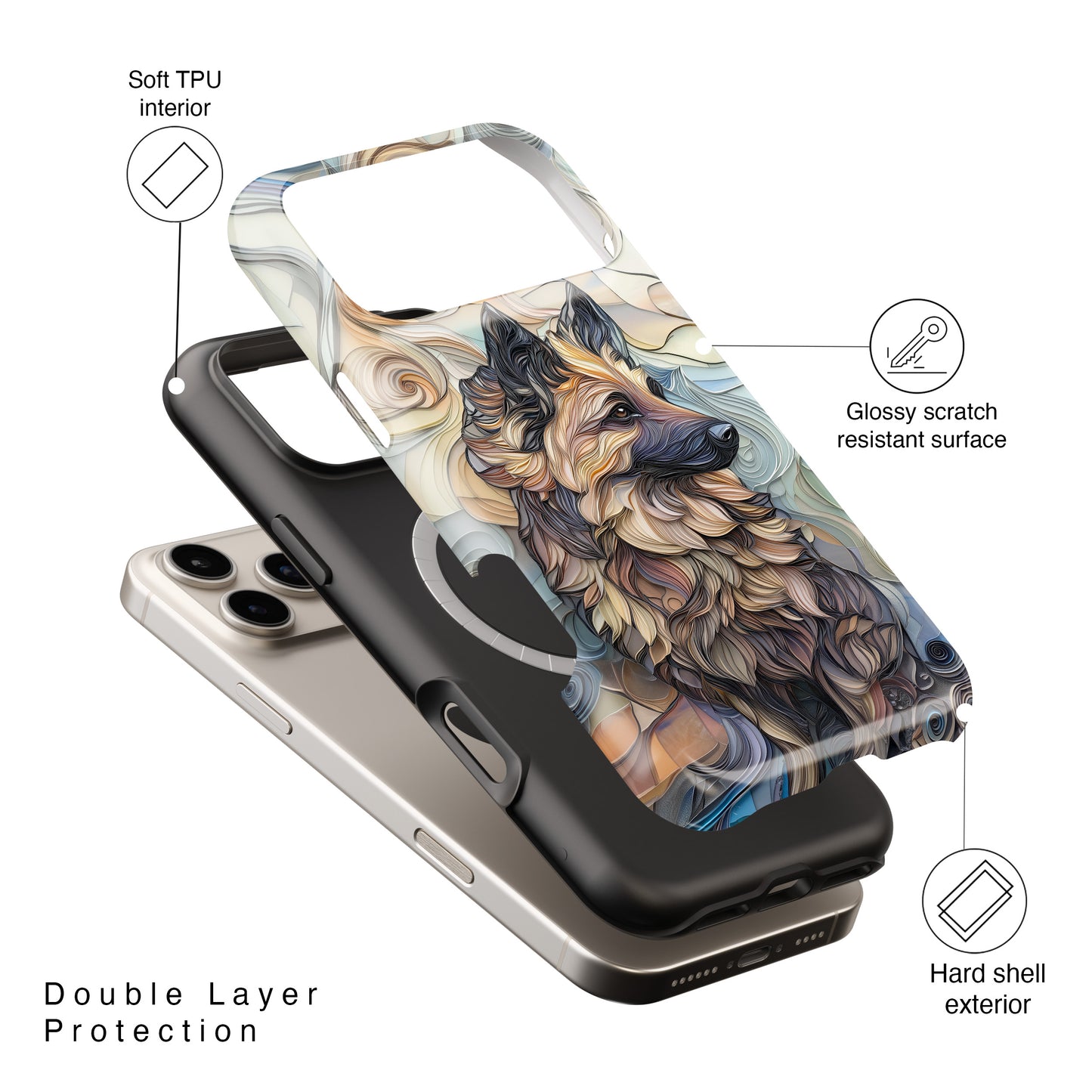German Shepherd Stained Glass Design iPhone Case