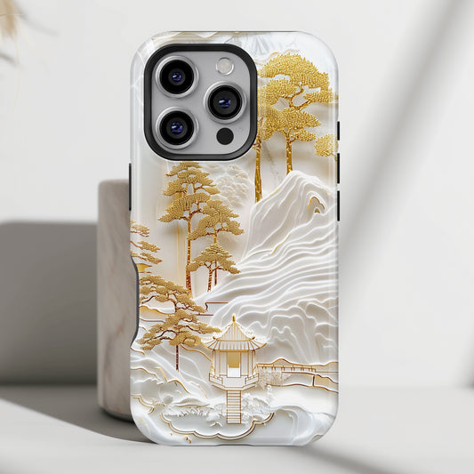 Golden 3D effect Chinese Landscape Art Design iPhone Case