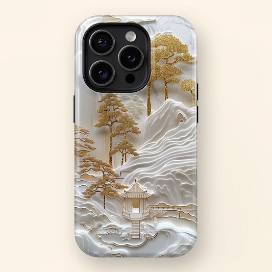 Golden 3D effect Chinese Landscape Art Design iPhone Case