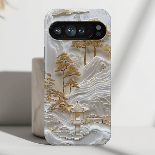Golden 3D effect Chinese Landscape Art Design Phone Case for Google Pixel