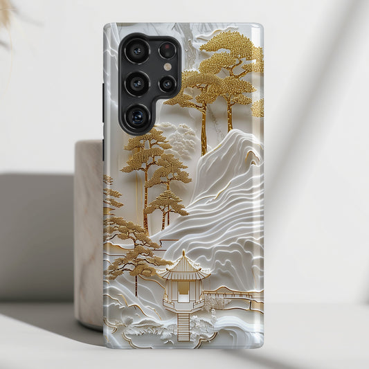 Golden 3D effect Chinese Landscape Art Design Case for Galaxy S series Phones