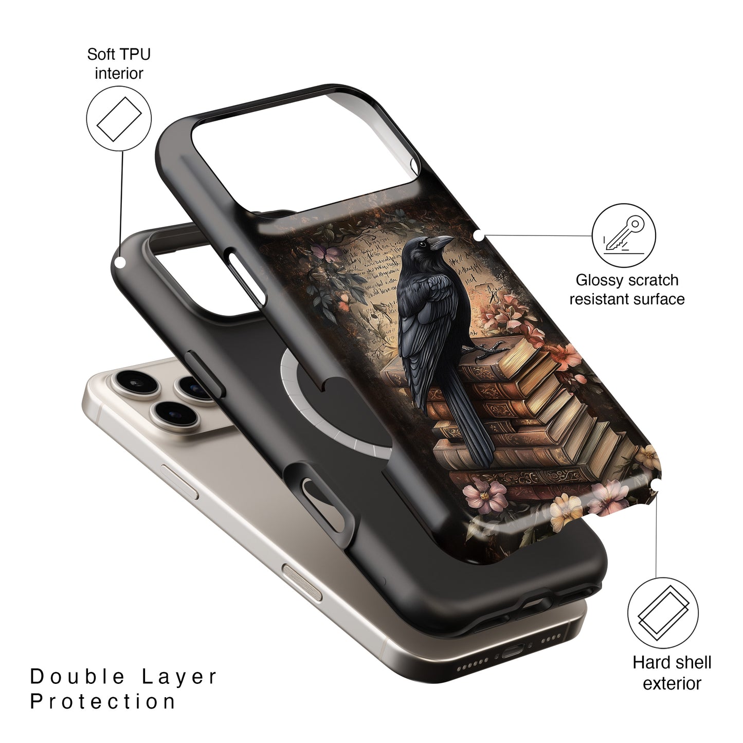 Gothic Book Raven Dark Fantasy Design iPhone Case