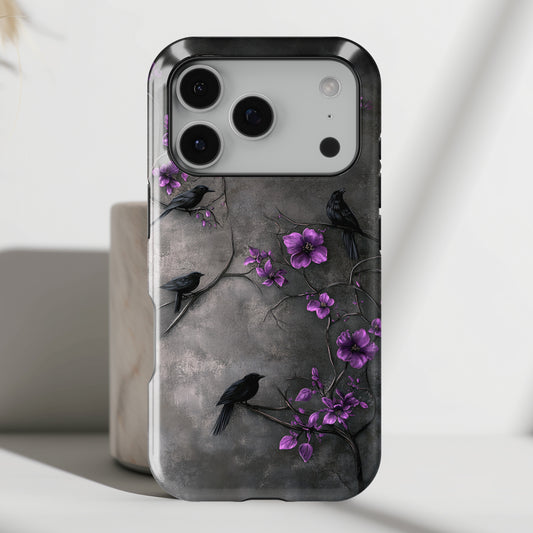 Gothic Purple Flower Tree Dark Fantasy Design iPhone Case
