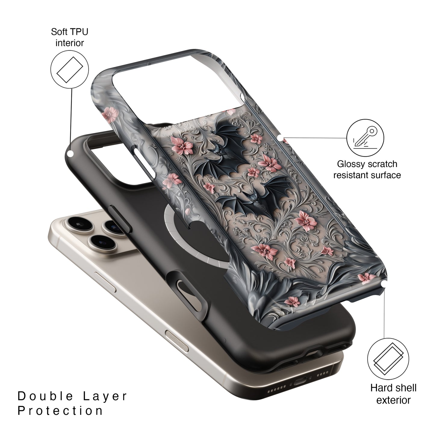 Gothic Victorian Style Bats Design iPhone Case