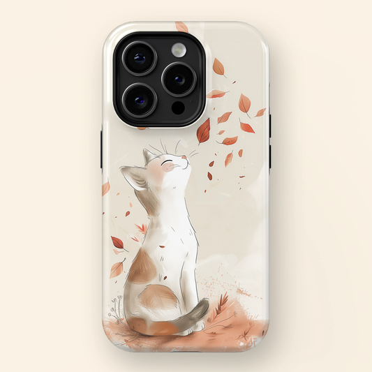 Happy Autumn Cat Hand Drawing Design iPhone Case