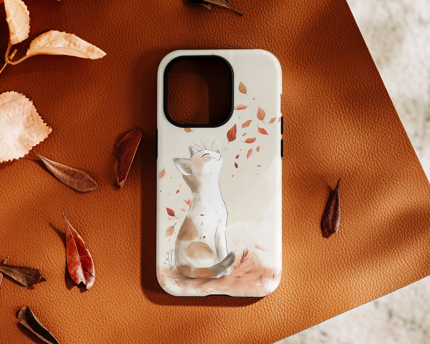 Happy Autumn Cat Hand Drawing Design iPhone Case