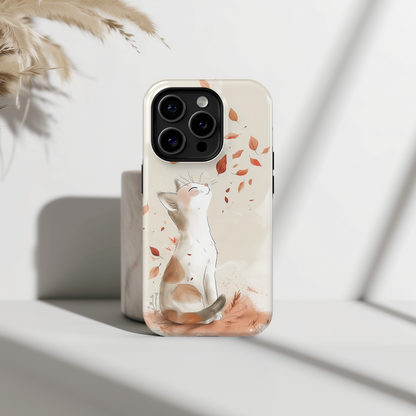 Happy Autumn Cat Hand Drawing Design iPhone Case