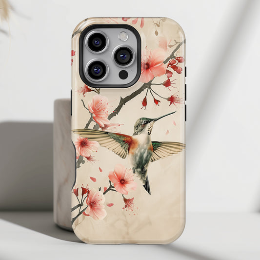 Hummingbird Cherry Blossom Vintage Design iPhone Case