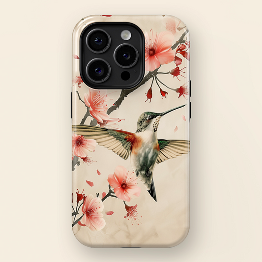 Hummingbird Cherry Blossom Vintage Design iPhone Case