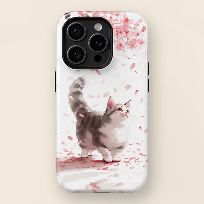 Joyful Cat Cherry Blossom Watercolour Design iPhone Case