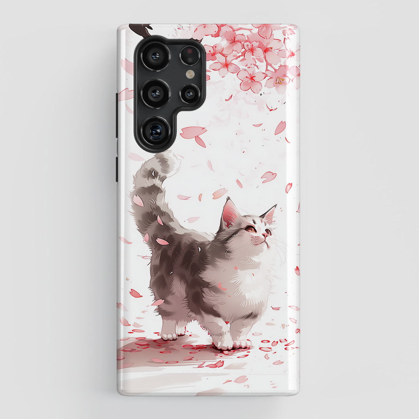 Joyful Cat Cherry Blossom Watercolour Design Samsung Phone Case