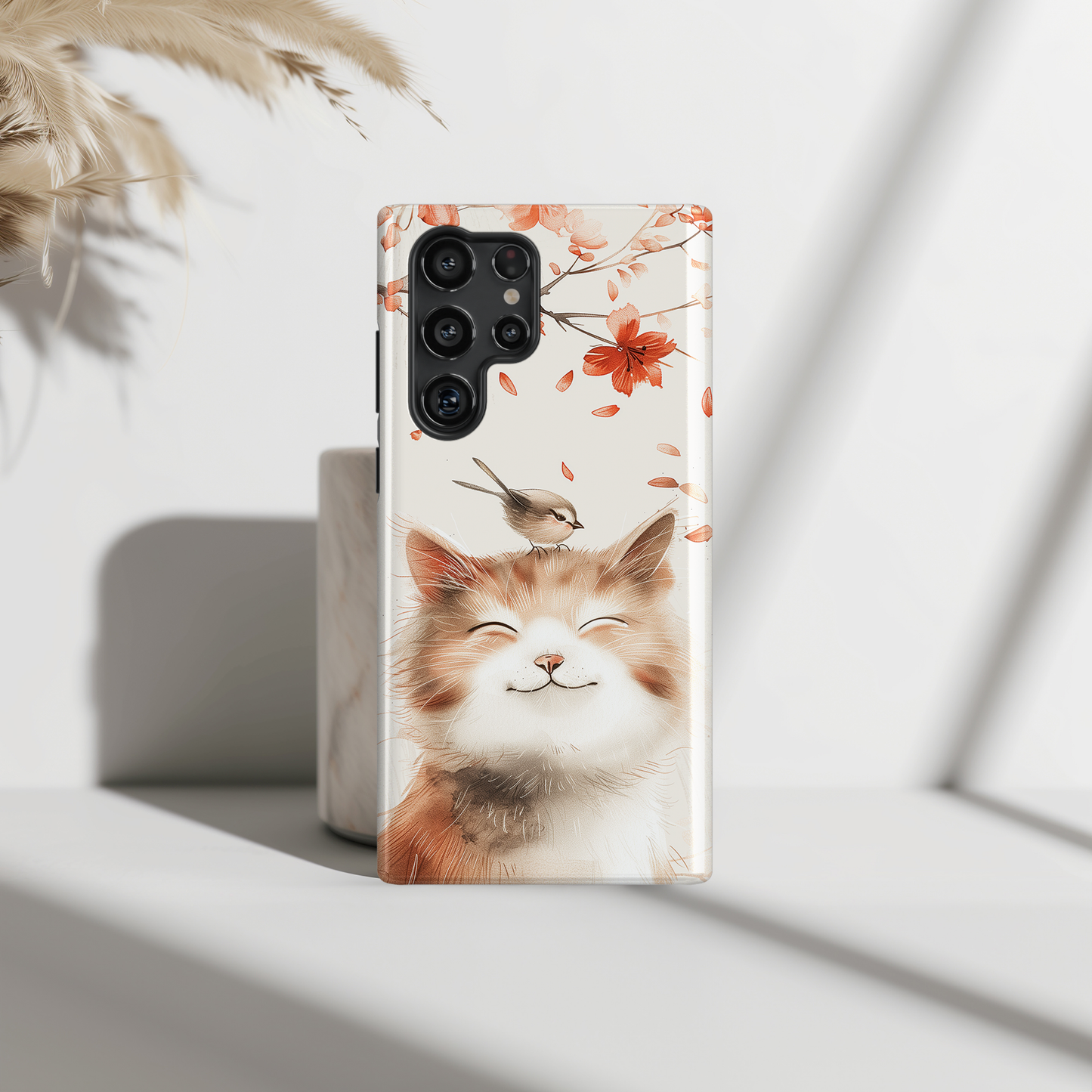 Cute Joyful Cat Portrait Watercolour Design Samsung Phone Case