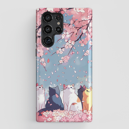 Kawaii Cat Watching Sakura Design Samsung Phone Case