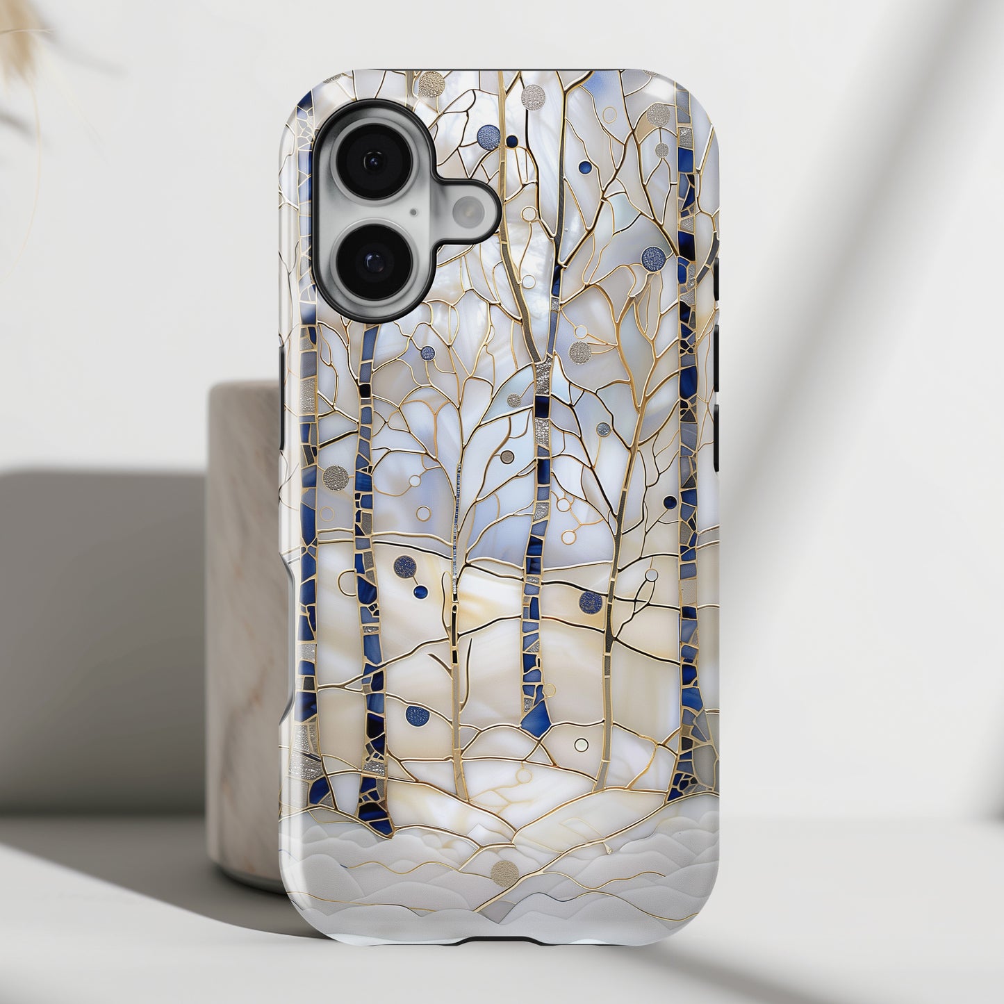 Magical Winter Forest Stained Glass Design iPhone Case