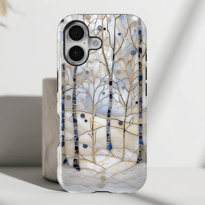 Magical Winter Forest Stained Glass Design iPhone Case