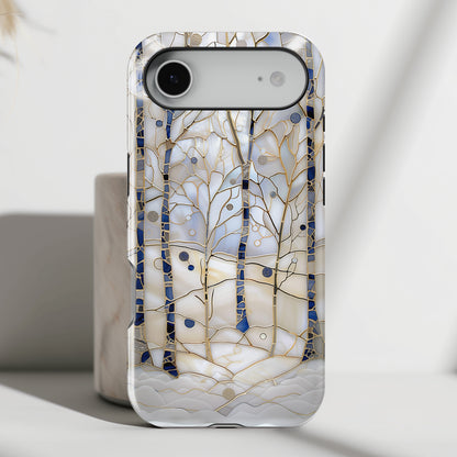 Magical Winter Forest Stained Glass Design iPhone Case