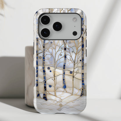 Magical Winter Forest Stained Glass Design iPhone Case