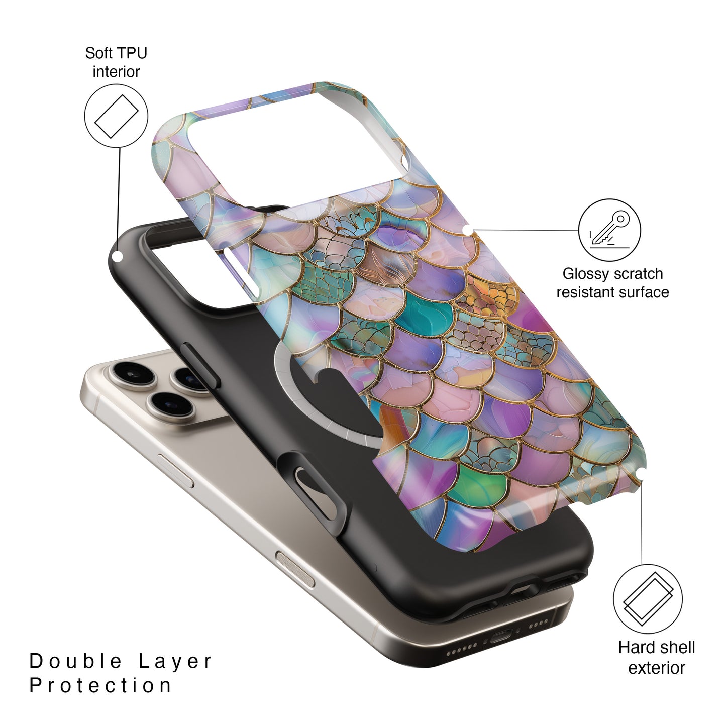 Mermaid Scale Mosaic Stained Glass Design iPhone Case