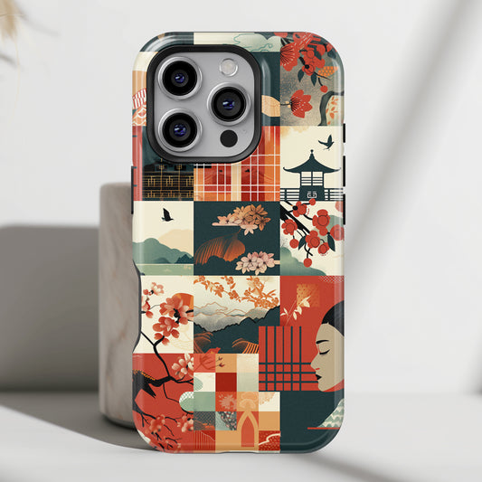 Modern Japanese Illustration Collage Design iPhone Case