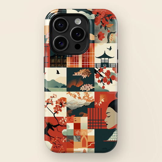 Modern Japanese Illustration Collage Design iPhone Case