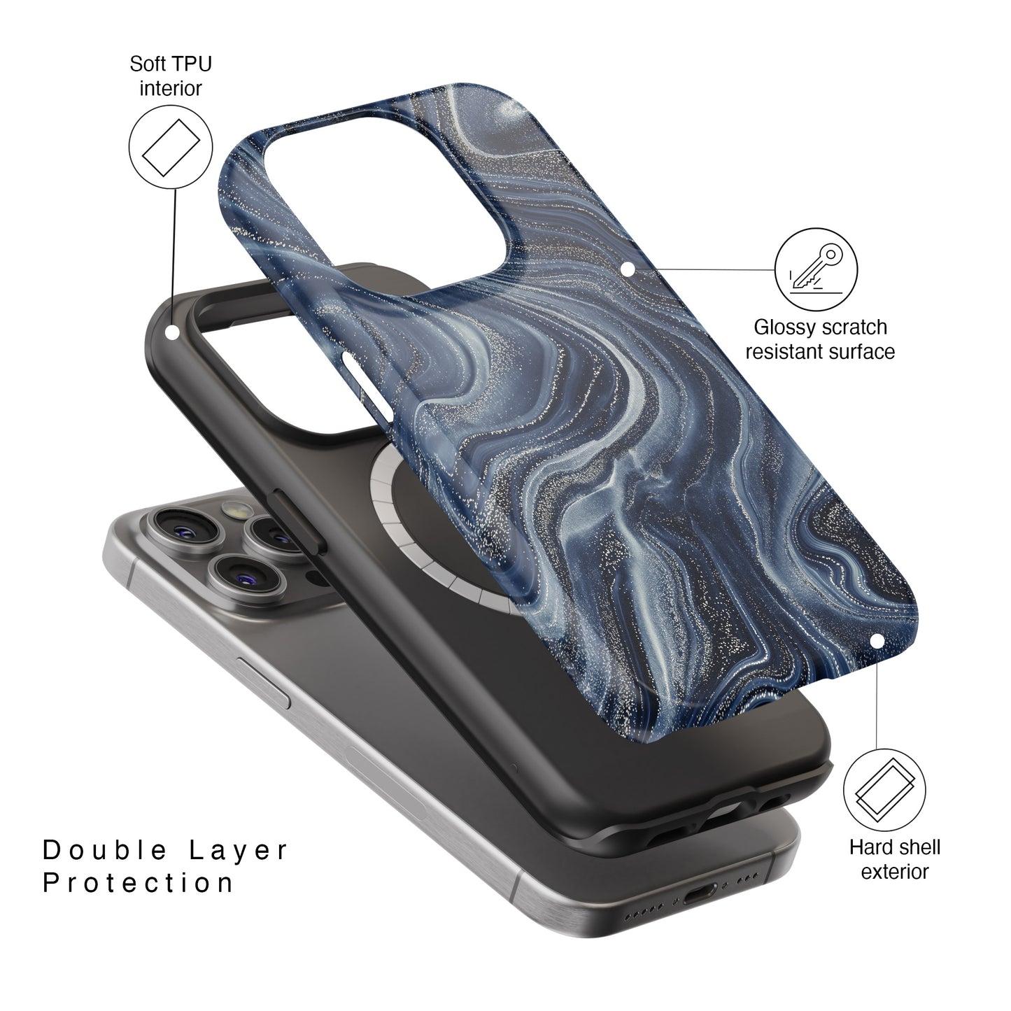 Galaxy Navy Marble Case for iPhone