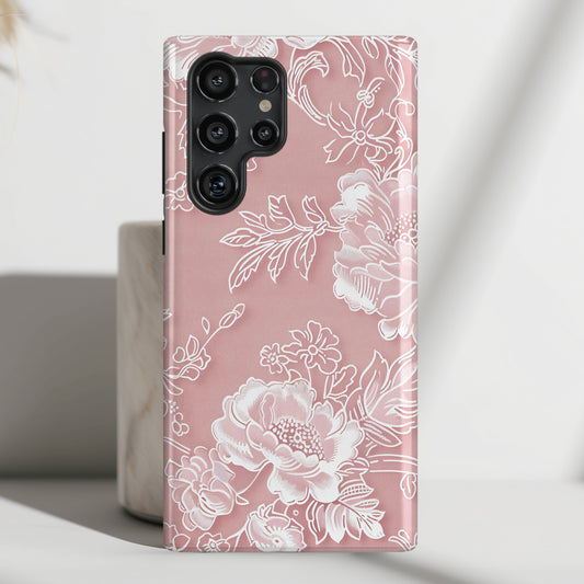 Retro Pink Floral Lace Design Case for Galaxy S series Phones