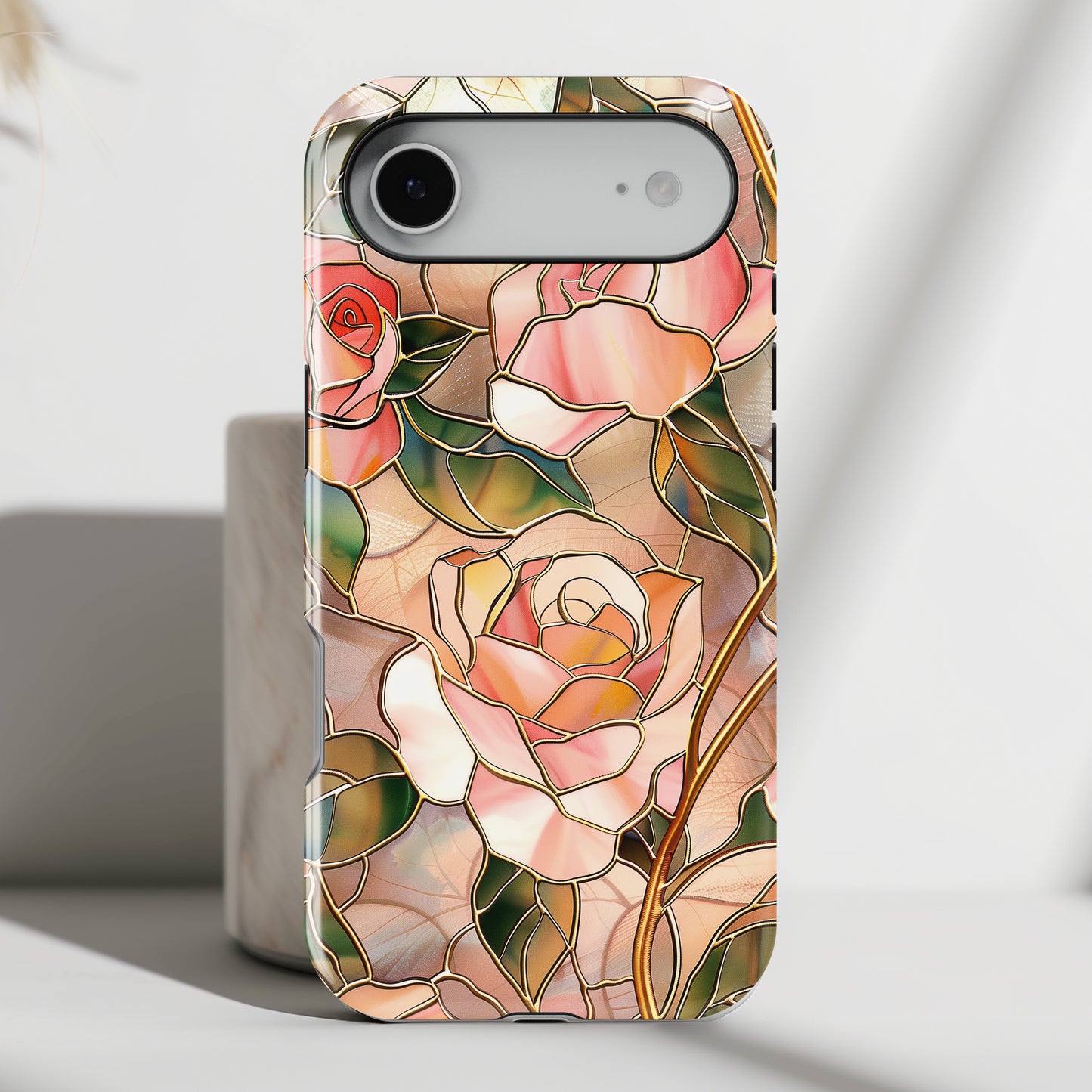 Pink Rose Gold Stained Glass Design iPhone Case