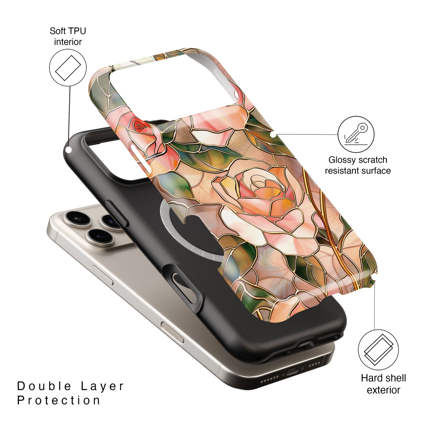Pink Rose Gold Stained Glass Design iPhone Case