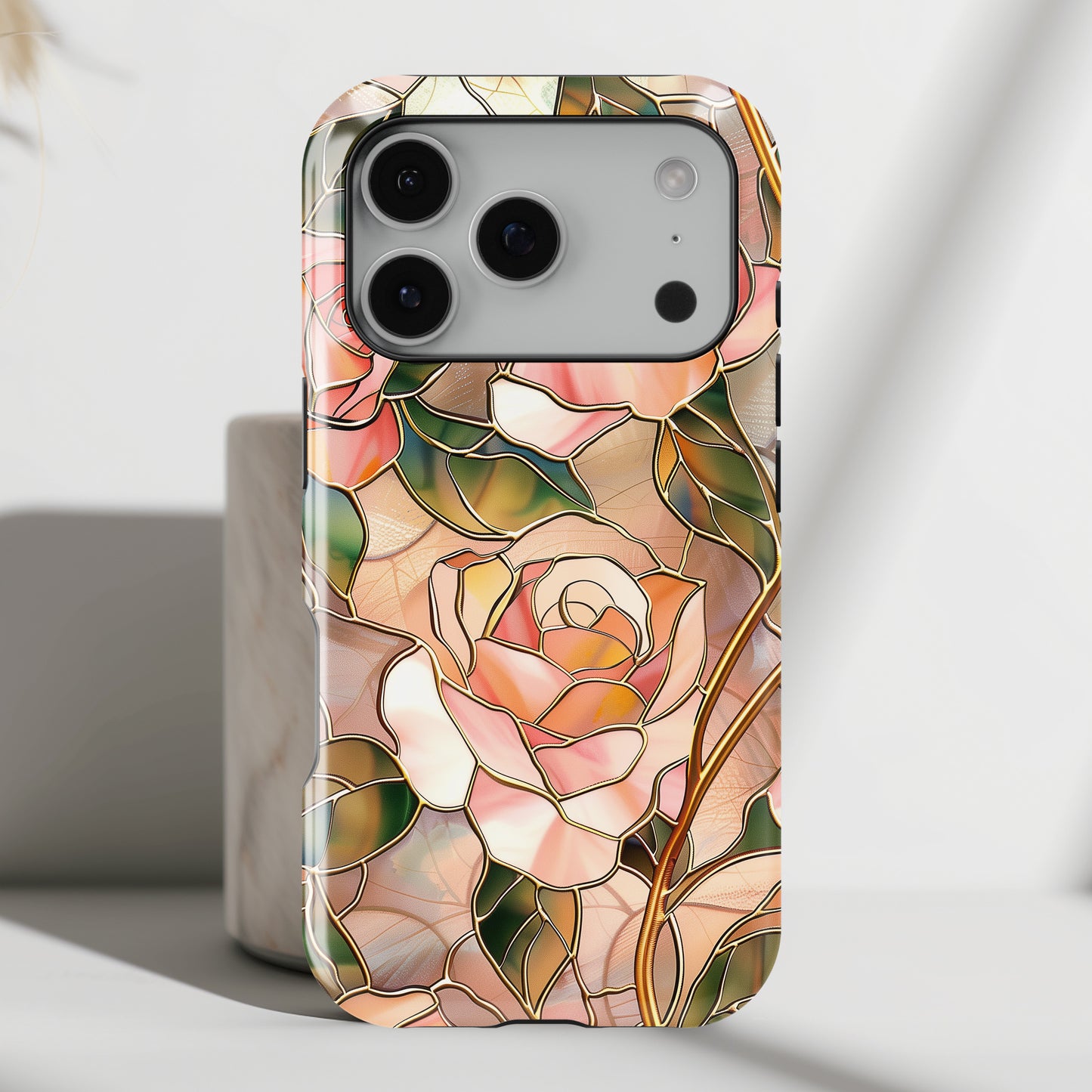 Pink Rose Gold Stained Glass Design iPhone Case