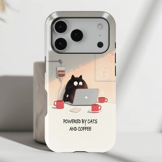 Powered by Cats and Coffee Design iPhone Case