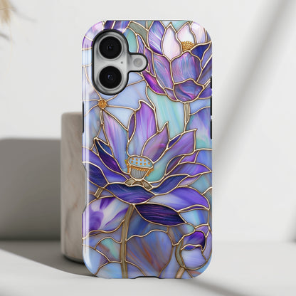 Purple Lotus Stained Glass Design iPhone Case