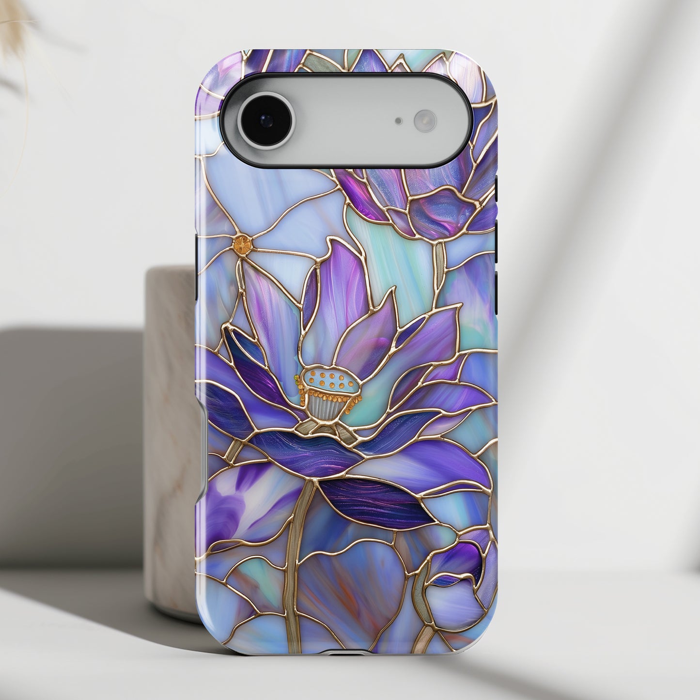 Purple Lotus Stained Glass Design iPhone Case