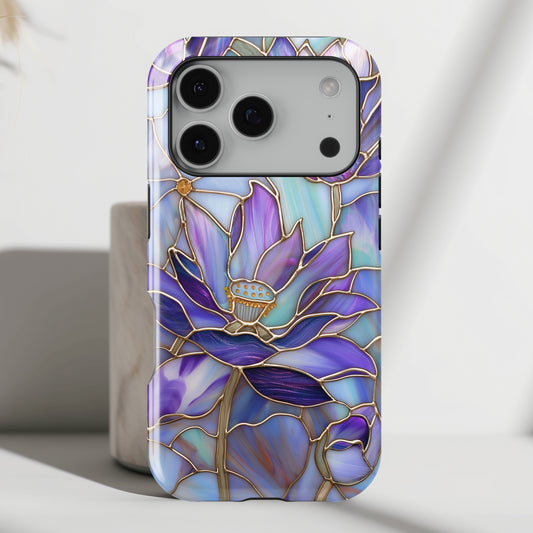 Purple Lotus Stained Glass Design iPhone Case