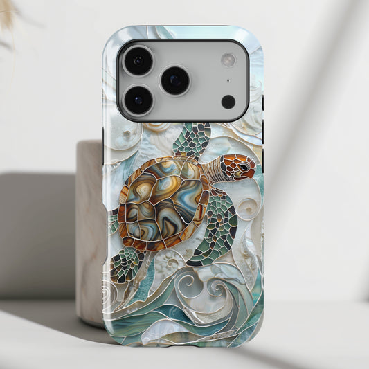 Sea Turtle Stained Glass Design 1 Print iPhone Case