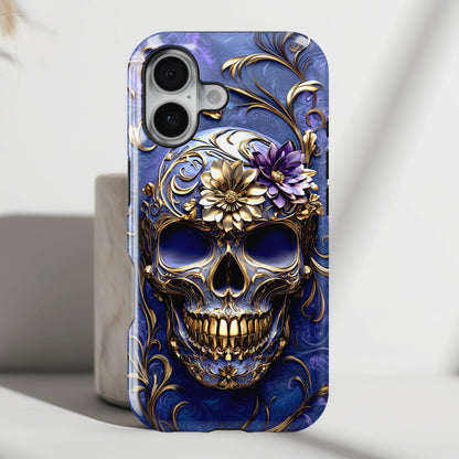 Gold Floral Skull Design iPhone Case