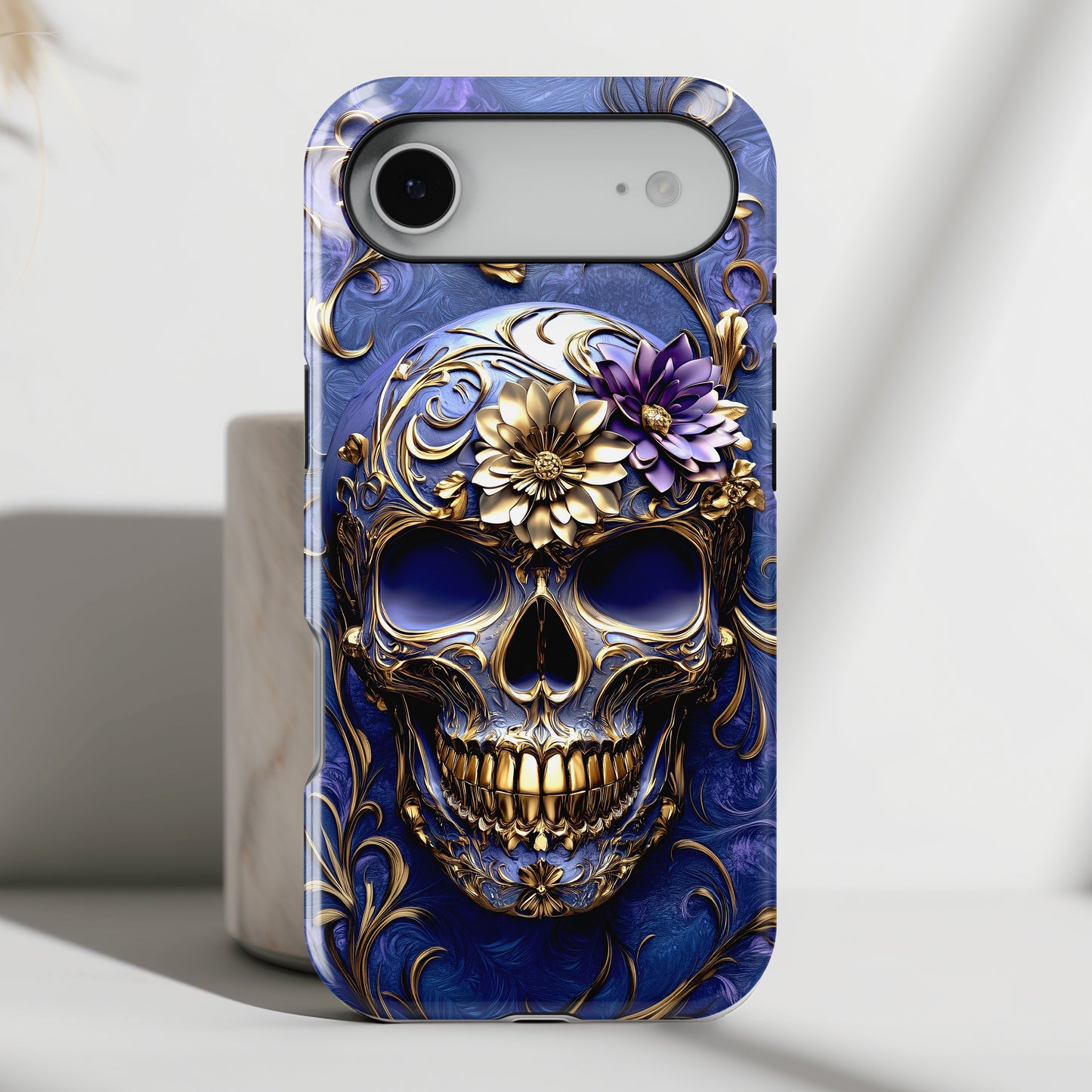 Gold Floral Skull Design iPhone Case