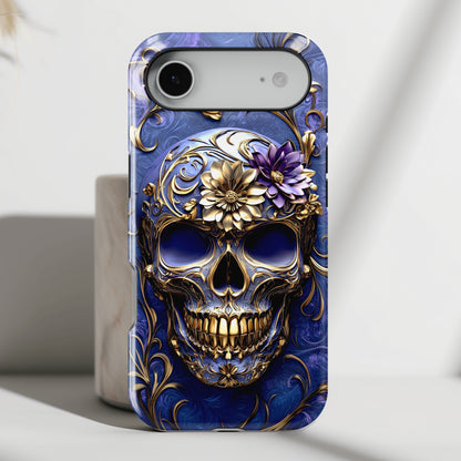 Gold Floral Skull Design iPhone Case