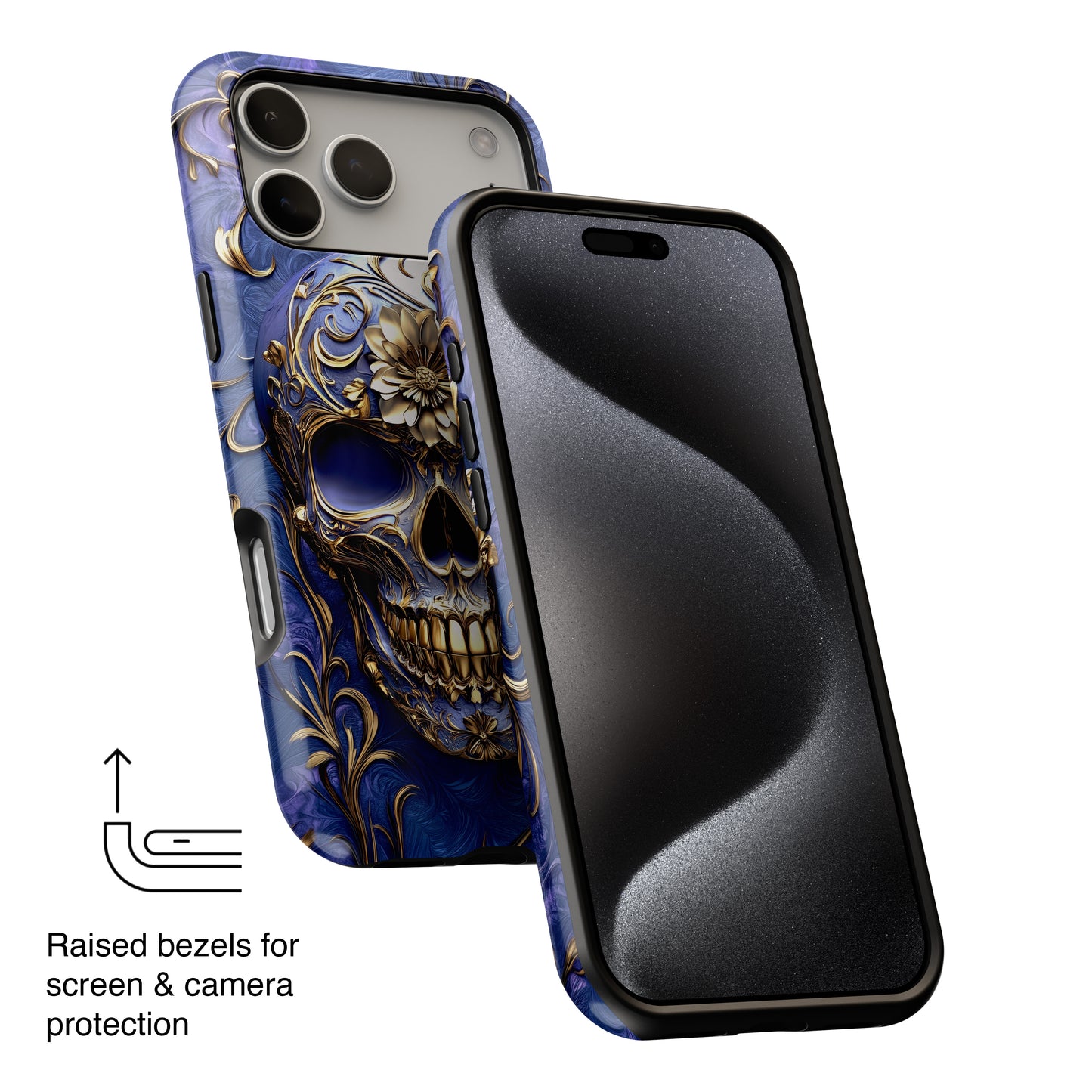 Gold Floral Skull Design iPhone Case
