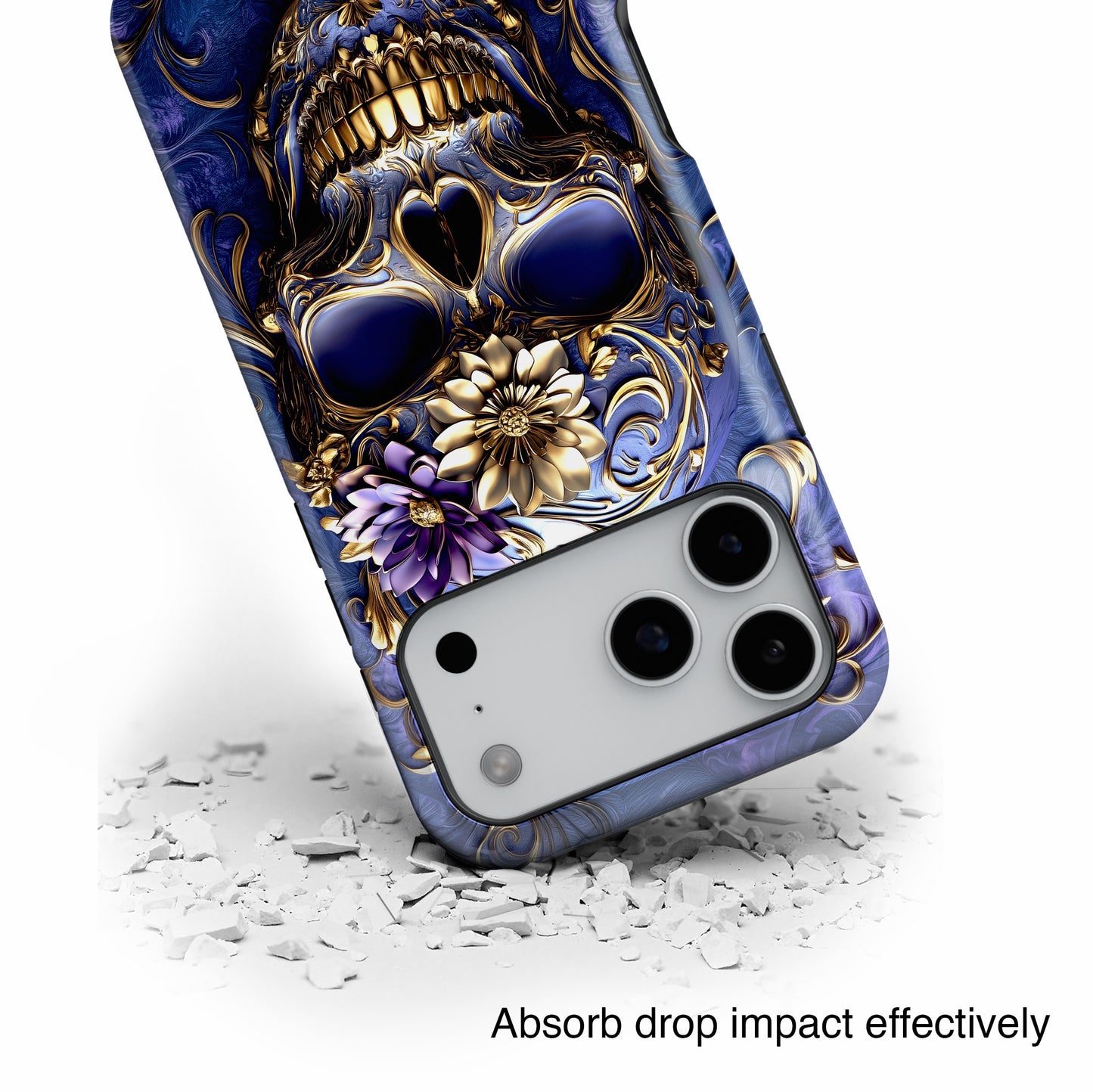 Gold Floral Skull Design iPhone Case