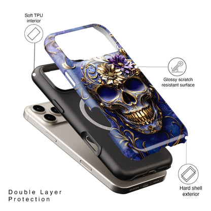 Gold Floral Skull Design iPhone Case